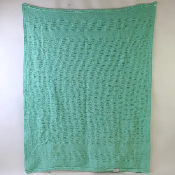 Vintage Mint Green Cotton Open-Work Knit Baby Blanket 31" x 43"