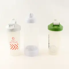 Lot Of 3 Assorted Brands Clear Plastic Shaker Bottles 2 W/ Mixer Ball, 1 Without