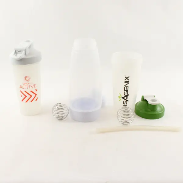 Lot Of 3 Assorted Brands Clear Plastic Shaker Bottles 2 W/ Mixer Ball, 1 Without