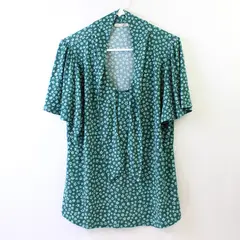 Beacon Green Floral Pattern Short-Sleeved Top Women's XXL