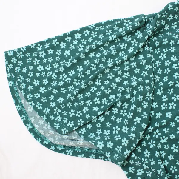 Beacon Green Floral Pattern Short-Sleeved Top Women's XXL