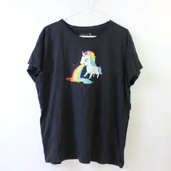 TeeTurtle Barfing Unicorn Black Graphic T-Shirt Women's 2X FLAWED