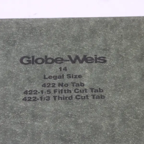 Set of 25 Globe-Weis Legal Size Green Hanging File Folders