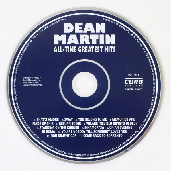 Dean Martin All-Time Greatest Hits Music CD, 1990 #D2-77383 