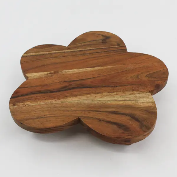 Handcrafted Wood Floral Shape Footed Trivet Made In India 10"