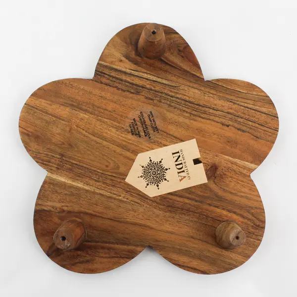 Handcrafted Wood Floral Shape Footed Trivet Made In India 10"