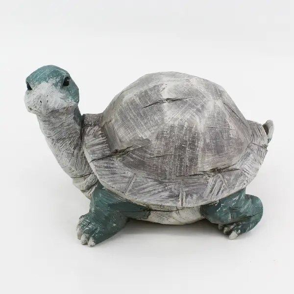 Hand Carved And Hand Painted Turtle Indoor Outdoor Sculpture 6.5" Tall