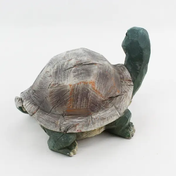 Hand Carved And Hand Painted Turtle Indoor Outdoor Sculpture 6.5" Tall