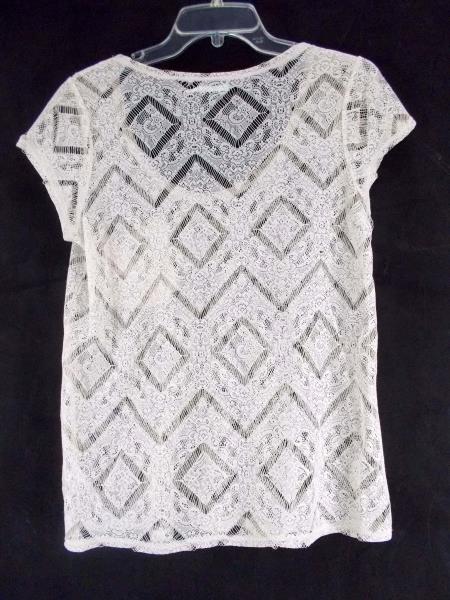 KIMCHI BLUE Boho Scoop Neck Lace Top Short Sleeve Shirt w/ Pocket Size M