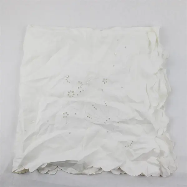 Vintage White Embroidered Floral Tablecloth Scalloped Edges 34x33