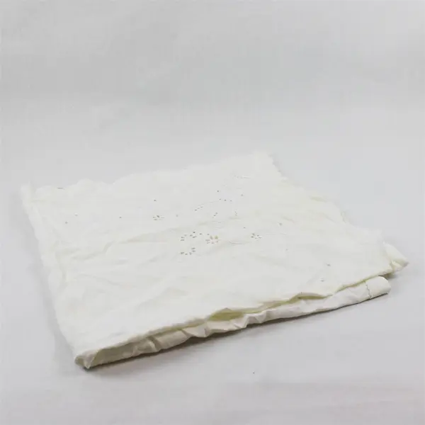 Vintage White Embroidered Floral Tablecloth Scalloped Edges 34x33