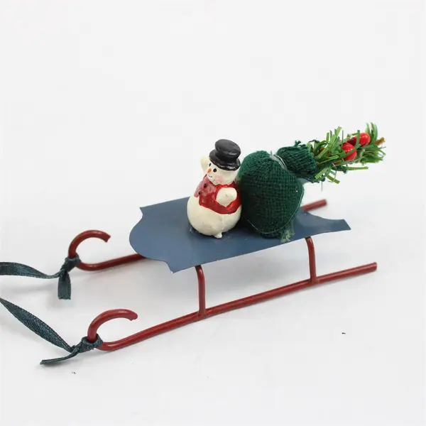 Set of 2 TJ Carver Wooden Snowmen with Sled 937208 Holiday Decor New