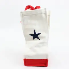 Cottage Canvas Wine Gift Bag White w/ Blue Star & Red Bottom