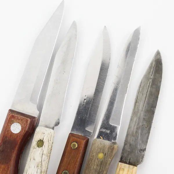 Lot of 5 Paring Knives With Straight Edge Blades Wooden Handles 6" to 7" Long