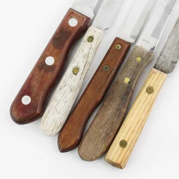 Lot of 5 Paring Knives With Straight Edge Blades Wooden Handles 6" to 7" Long