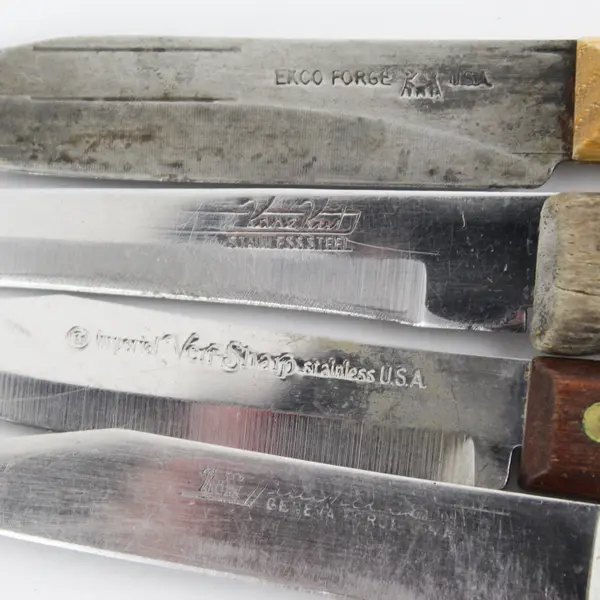 Lot of 5 Paring Knives With Straight Edge Blades Wooden Handles 6" to 7" Long
