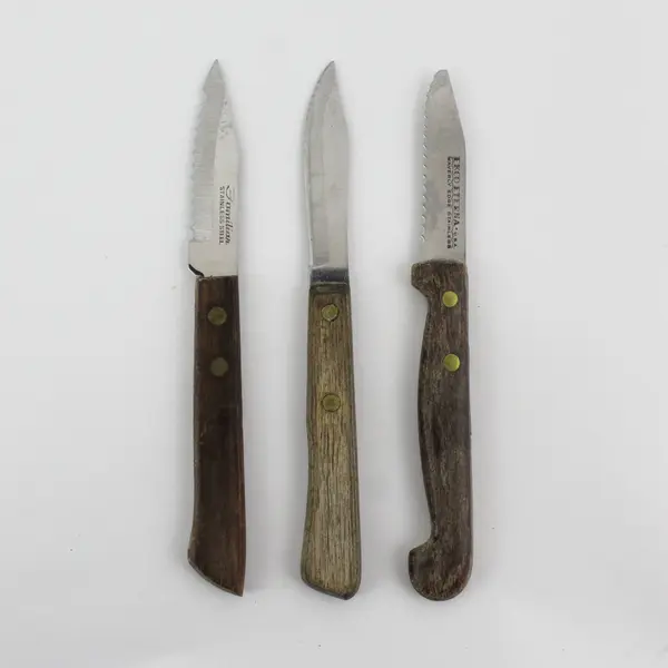 Lot of 3 Paring Knives With Serrated Edge Blades Wooden Handles 6.5" Long