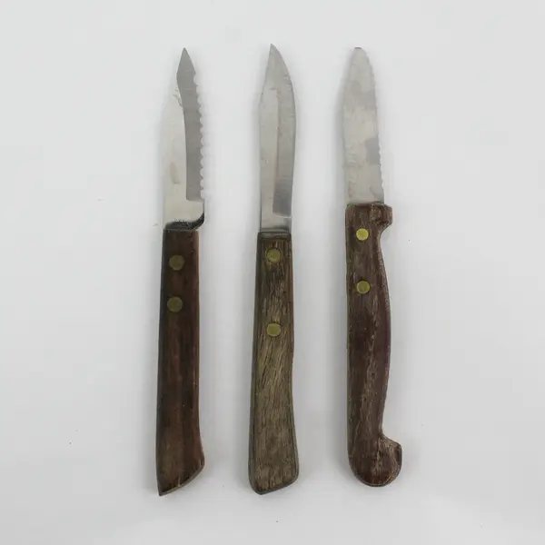 Lot of 3 Paring Knives With Serrated Edge Blades Wooden Handles 6.5" Long