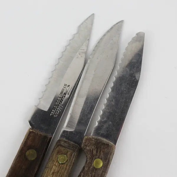 Lot of 3 Paring Knives With Serrated Edge Blades Wooden Handles 6.5" Long