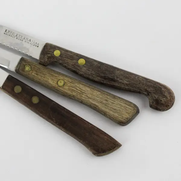 Lot of 3 Paring Knives With Serrated Edge Blades Wooden Handles 6.5" Long