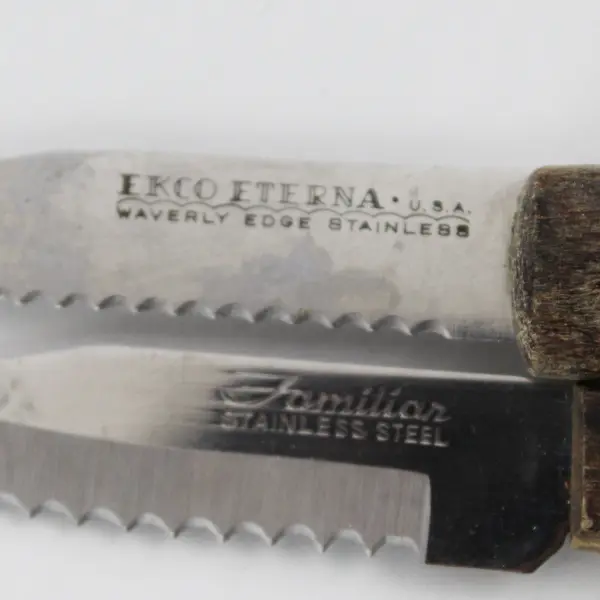 Lot of 3 Paring Knives With Serrated Edge Blades Wooden Handles 6.5" Long