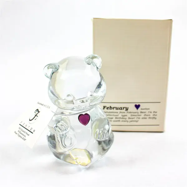 Fenton Art Glass February Bear w/ Purple Heart Handmade Figurine New