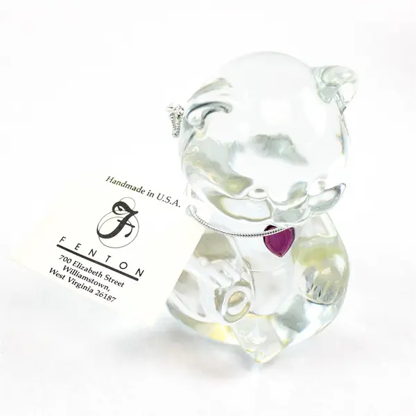 Fenton Art Glass February Bear w/ Purple Heart Handmade Figurine New