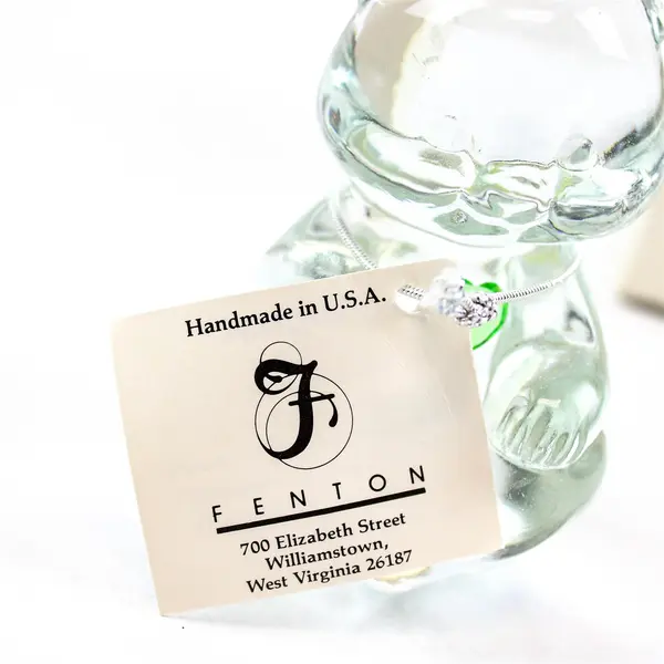 Fenton Handcrafted August  Lion Hearted  Glass Bear W/ Peridot Heart And Tag