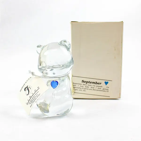 Fenton Clear Art Glass Birthstone Bear Figurine - September Blue Sapphire