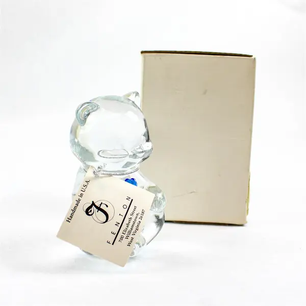 Fenton Clear Art Glass Birthstone Bear Figurine - September Blue Sapphire