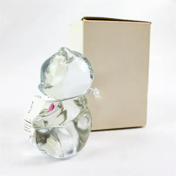 New Fenton October Birthstone Clear Glass Bear Figurine with Pink Heart