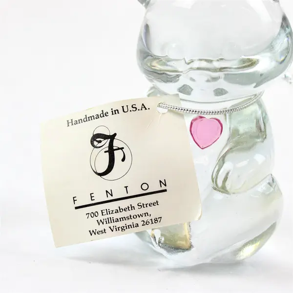 New Fenton October Birthstone Clear Glass Bear Figurine with Pink Heart