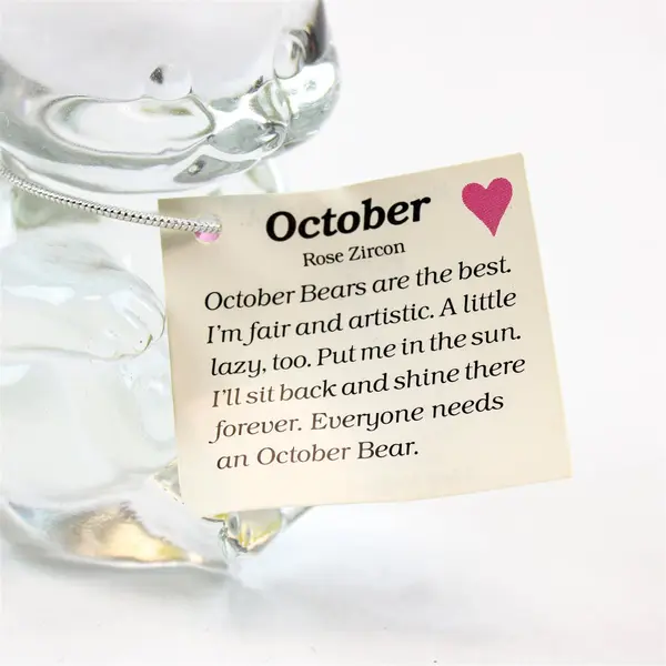 New Fenton October Birthstone Clear Glass Bear Figurine with Pink Heart