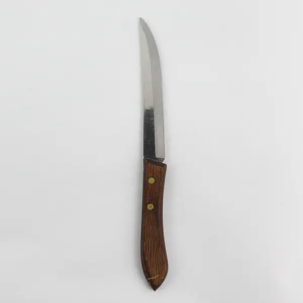 Ekco Stainless 8" Straight Edge Steak Knife Wood Handle Brass Rivets 
