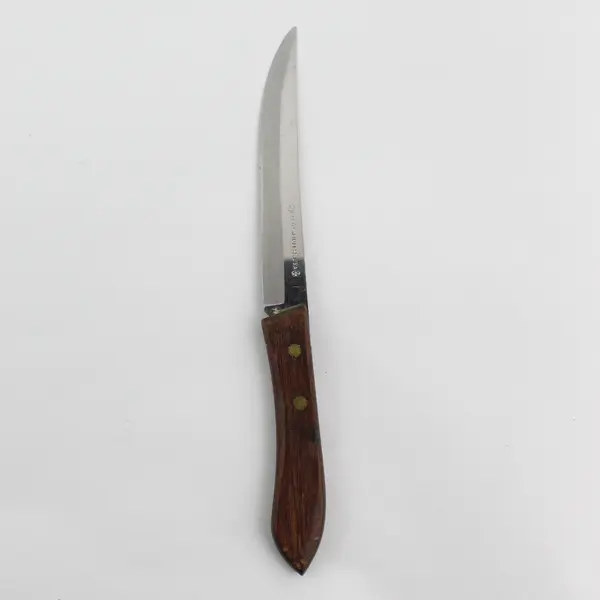 Ekco Stainless 8" Straight Edge Steak Knife Wood Handle Brass Rivets 