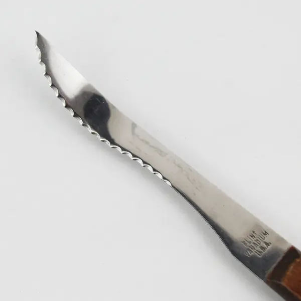 VTG Flint Vanadium Serrated Grapefruit Knife Curved Blade & Wooden Handle 7" 