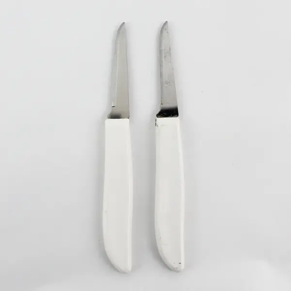 Lot of 2 SS Kitchen Paring Knives White Handle 6.25" 1 Pampered Chef 1 Unbranded