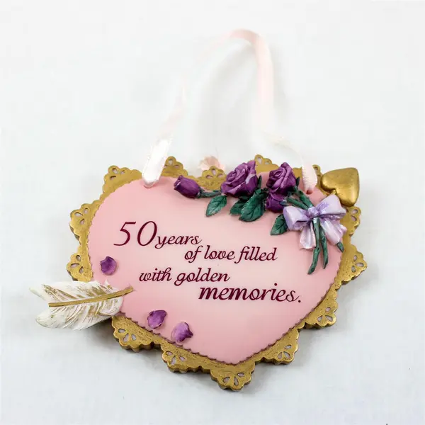 Enesco Sign of the Times Ceramic Heart Plaque '50 Years' Anniversary