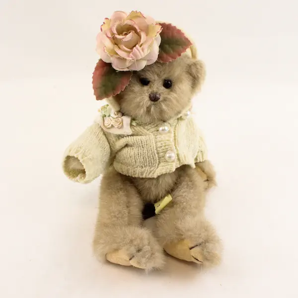 The Bearington Collection Cream Plush Bear White Cardigan & Pink Hat