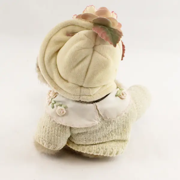 The Bearington Collection Cream Plush Bear White Cardigan & Pink Hat