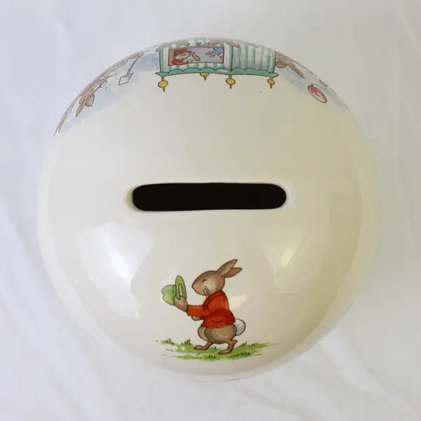 Royal Doulton 1936 Bunnykins Rabbits Cute Small Round/Sphere Ceramic Piggy Bank