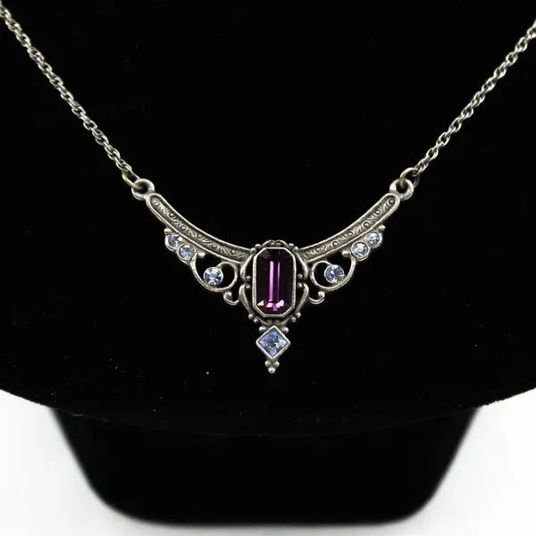 Vintage Silver-Tone Fashion Necklace with Stones, 1928 Brand
