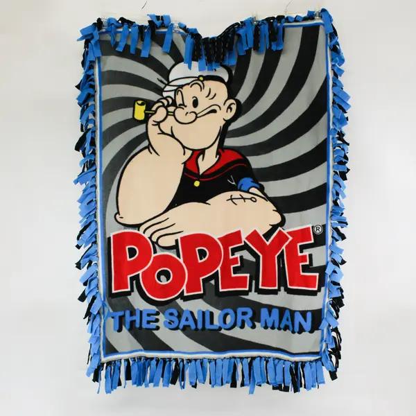 Unbranded "Popeye The Sailor Man" Blue No Sew Fleece Tie Throw Blanket 39" x 54"