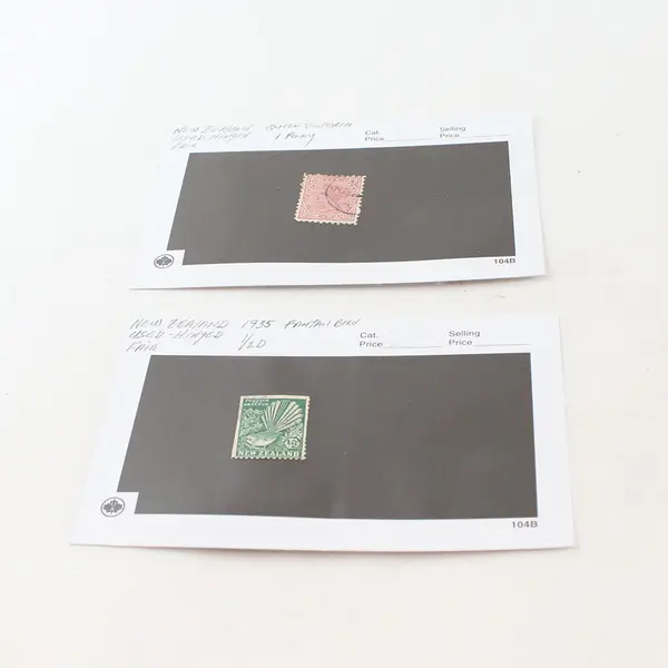 Lot of 2 New Zealand Stamps Used Hinged 1882 Queen Victoria & 1935 Fantail Bird