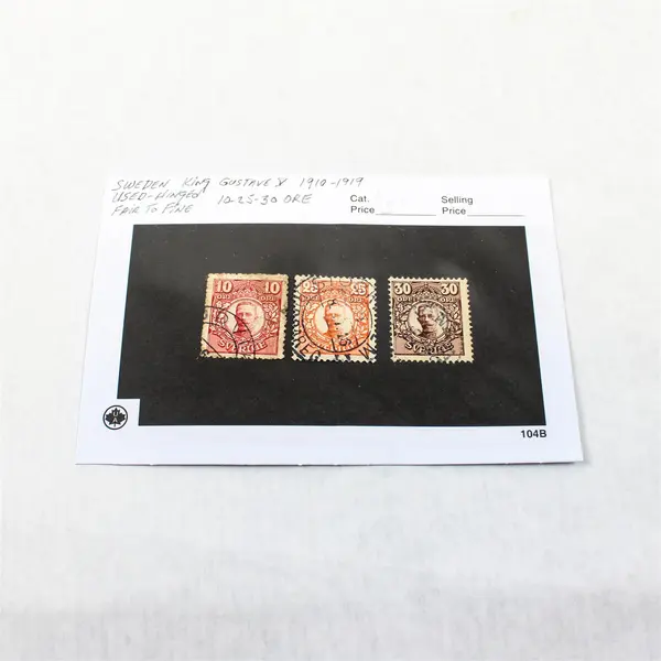 Lot Of 3 Sweden King Gustaf V 10/25/30 Ore Stamps Used Hinged 1910s