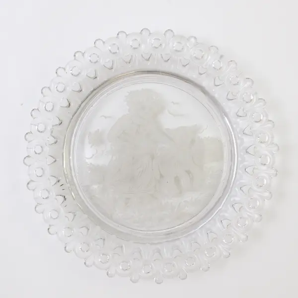 Early American Pressed Glass Child's Plate Egg & Dart "Mary Had a Little Lamb"