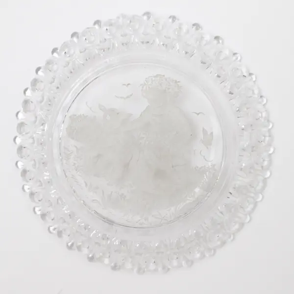 Early American Pressed Glass Child's Plate Egg & Dart "Mary Had a Little Lamb"