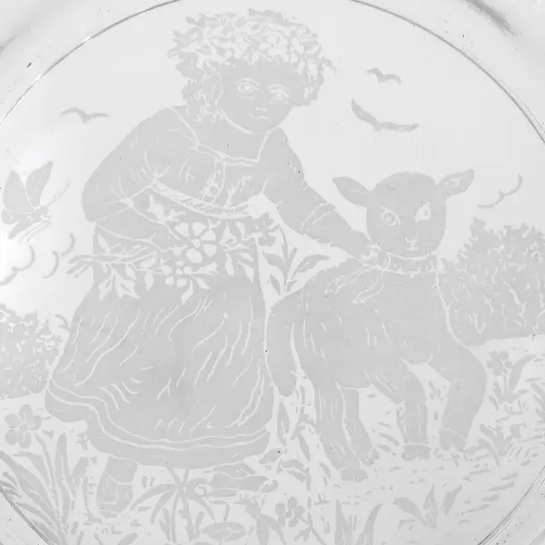 Early American Pressed Glass Child's Plate Egg & Dart "Mary Had a Little Lamb"
