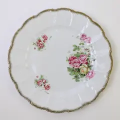 Vintage Porcelain Collector Plate Pink & Yellow Roses Gold Trim 8.5in