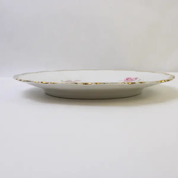 Vintage Porcelain Collector Plate Pink & Yellow Roses Gold Trim 8.5in